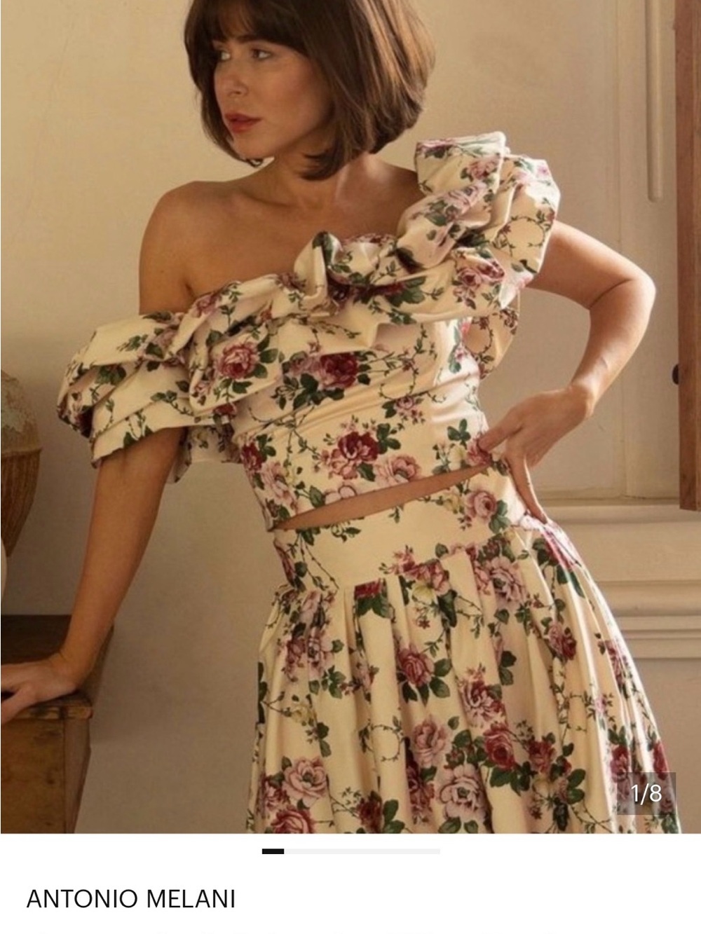 ANTONIO MELANI Cream Floral Maxi Dress with Pink Rose Print (2 piece set) - Picture 7 of 16